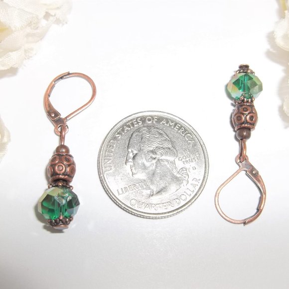 Small Boho Earring Set AB Green & Copper Beaded Dangle Jewelry Handmade NWT 5801 - Picture 3 of 6